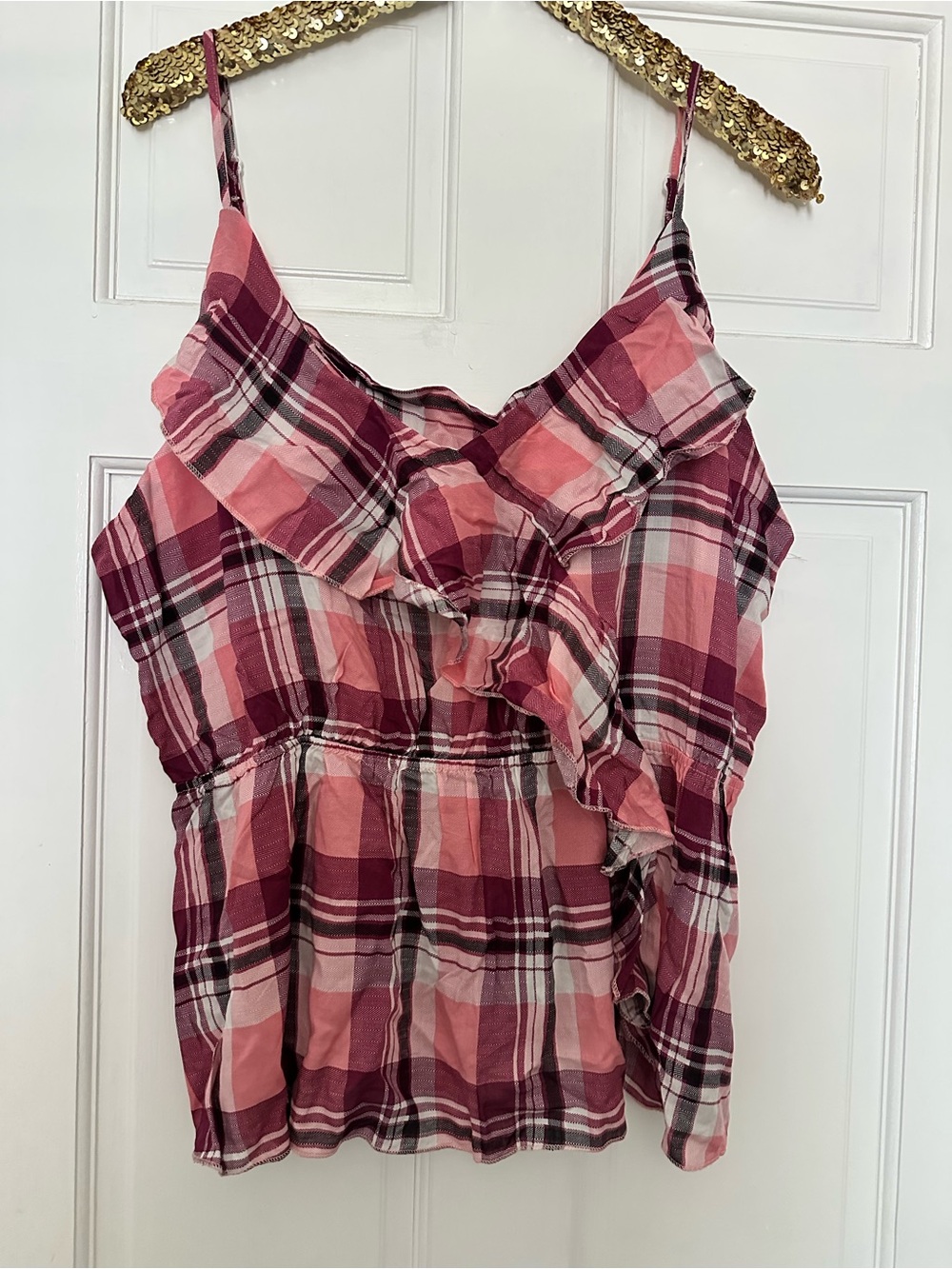 Shein Pink Plaid Ruffle Cami Top Size 3X